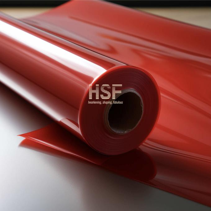Close-up view of 80Î¼m opaque red silicone coated release film surface